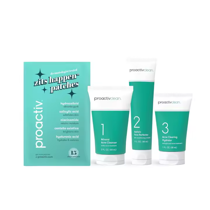 Proactiv Clean Rutina de 3 pasos con parches: limpiador de tratamiento de azufre, suero de ácido azelaico e hidratante facial para pieles sensibles, - 1