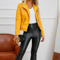Chaqueta de Mujer de Cuero Sintético Estilo Varsity Moto Biker Bomber Ligera Casual Outerwear Short Coats con Cierre de Cremallera y Forro de Poliéster Adecuada para Otoño e Invierno - details 2