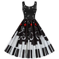 Vestido midi de fiesta elegante sin mangas con estampado floral y tirantes finos para mujer - details 54
