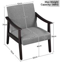 Salón Tapizado en Tela Sillón Individual con Respaldo Acolchado y Reposabrazos de Madera Maciza Sofá Individual Ergonómico Soporte 136 kg Gris - details 2