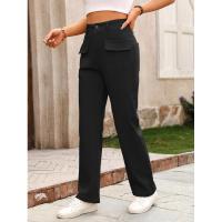 Pierna recta de cintura alta, pantalones sólidos, pantalones sueltos de estilo coreano de moda para mujer - details 0