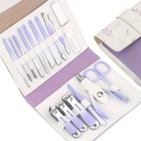 Juego de manicura con estuche portátil de cuero, cortaúñas de función completa, juegos de pedicura de acero inoxidable, Idea de regalo, 16 piezas por juego - details 9