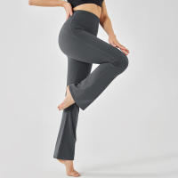 Pantalones de entrenamiento elásticos de yoga de cintura alta para mujer, pierna ancha, acampanados, color sólido, para Fiess - details 36