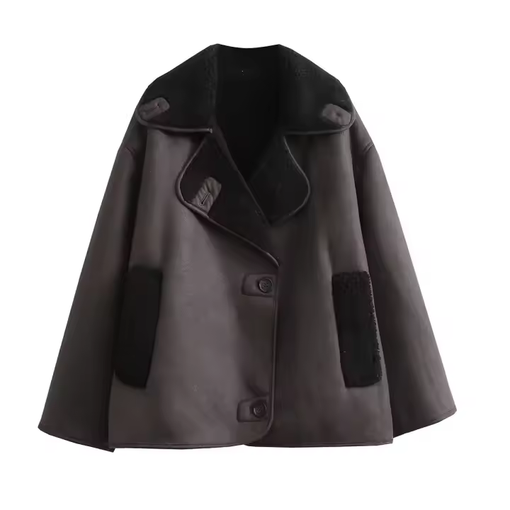 Abrigo de piel para mujer, chaqueta informal holgada de alta gama con solapa versátil, a la moda, novedad de invierno - 1