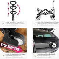 Carro Plegable para Jardín, Carro Transporte en Acero, Carrito Playa con Asa Telescópica, Carretilla Jardín con Lona Extraíble, Carro Camping Multiuso con Bolsa Transporte, Carga 80 kg, Negro - details 16