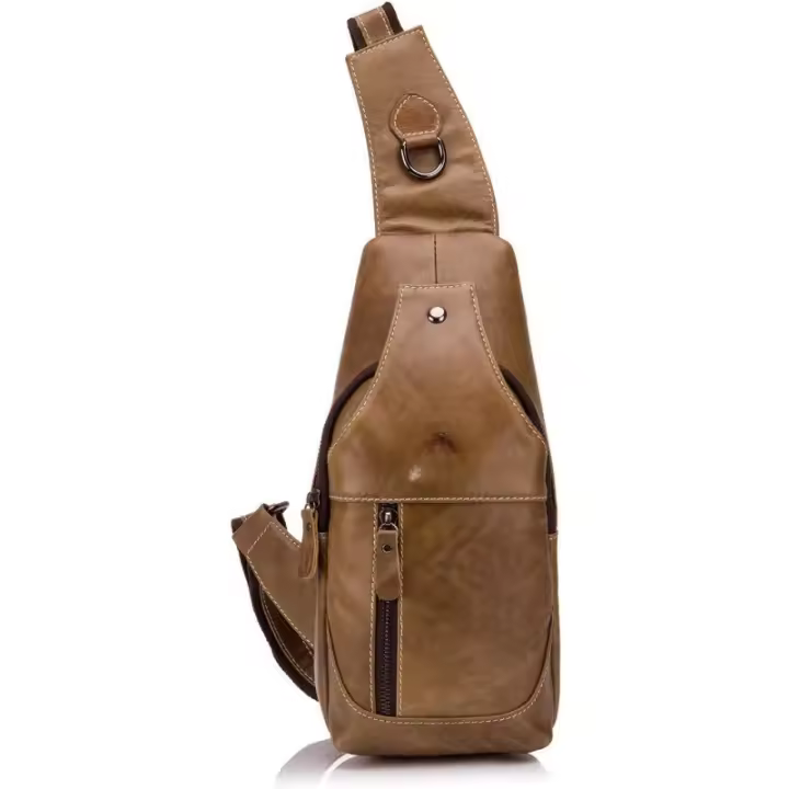 Bolso de cuero para hombre, bolso de hombro y bolso de pecho, bolso impermeable para bicicleta, 16x8x30 cm, 0,5 kg, hecho de material de cuero de alta calidad, impermeable y portátil, peso ligero, diseño de orificio para tapones para los oídos - 1