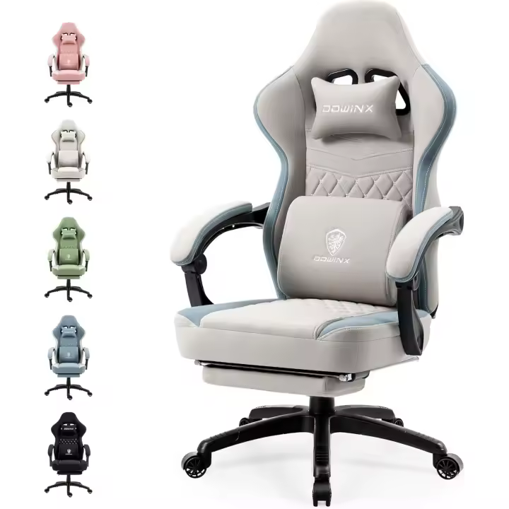 Silla de Gaming de Tela con cojín de muelles ensacados, sillón de Masaje con reposapiés, Silla ergonómica de PC, Silla de Oficina, 150 kg,Gris - 1