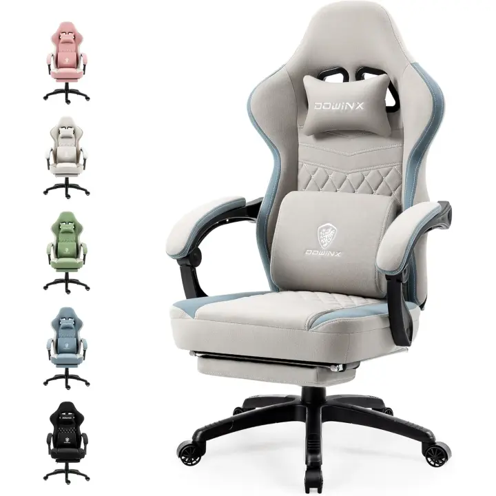 Silla de Gaming de Tela con cojín de muelles ensacados, sillón de Masaje con reposapiés, Silla ergonómica de PC, Silla de Oficina, 150 kg,Gris - 1