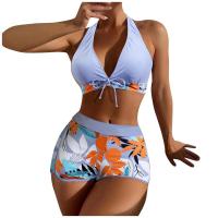 Bikini abierto con estampado de hojas retro en talla grande, conjunto de traje de baño de dos piezas con correas estables para mujer - details 4