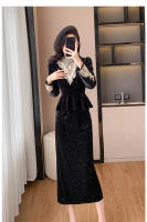 Vestido de noche de terciopelo ligero de lujo para mujer, estilo francés, para otoño e invierno, nuevo vestido de noche de alta gama con temperamento y corte ajustado, de un solo paso - details 6