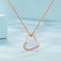 Collar Con Colgante De Corazón Hueco Romántico De Plata De Ley 925, Cadena De Color Plateado, Dorado Y Rosa Dorado, Joyería - details 3