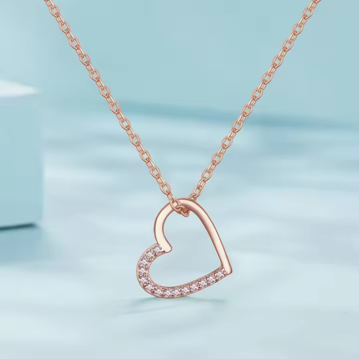 Collar Con Colgante De Corazón Hueco Romántico De Plata De Ley 925, Cadena De Color Plateado, Dorado Y Rosa Dorado, Joyería - 1