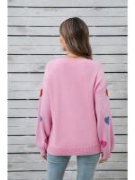 Jersey holgado con patrón de corazón para mujer, suéter de punto blanco Kawaii con cuello redondo, manga larga, tendencia juvenil - details 7