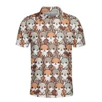 Polos de manga corta para hombre y mujer, camisetas con estampado de dibujos animados de animales, pingüinos, osos, ardillas, botones gráficos, 14 - details 13