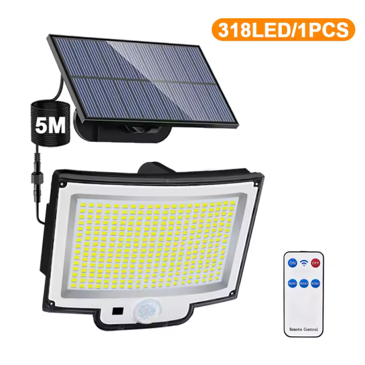 Luz Solar para exteriores con Sensor de movimiento, 318LED, impermeable IP65, luz de seguridad para jardín, garaje y patio - 1