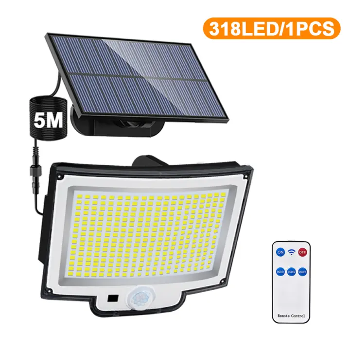 Luz Solar para exteriores con Sensor de movimiento, 318LED, impermeable IP65, luz de seguridad para jardín, garaje y patio - 1