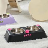 Cuenco doble con forma de oso para mascotas, contenedor de comida para gatos desmontable de gran capacidad, alimentador de agua antigolpes de acero inoxidable para cachorros, hogar - details 7