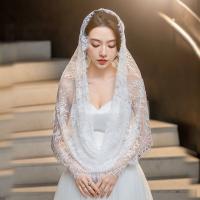 Velo de encaje blanco y negro Vintage, Mantilla de novia de masa latina elegante, tocado para cubrir la cabeza de boda de estilo español - details 10