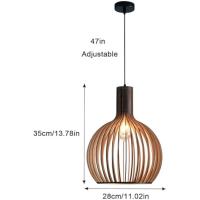 Lámpara Colgante Vintage, Natural Tejida Madera Luminaria Suspensión, Luces Colgantes Ajustables En Altura, Para Bar Café Loft Restaurante Sala De Estar (Negro,23×32CM) - details 1