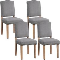 Juego de 4 sillas de comedor con respaldo alto, sillas de cocina, patas de madera maciza, diseño clásico, con botones bronceados, sillones y sillas para salón, asientos tapizados - details 9