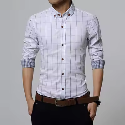 Nueva marca de moda Camisa de cuadros de algodón Camiseta slim fit para hombre camisa social para hombres de manga larga negocios camisas hombre m-5xl - 1