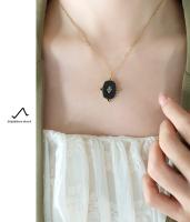 Collar con colgante negro de estilo vintage, cadena de clavícula para mujer, joyería dorada - details 3