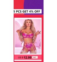 Lencería erótica, ropa interior sexy de encaje hueco, conjuntos exóticos transparentes, conjunto sensual de sujetador y bragas con aros con ligas - details 69