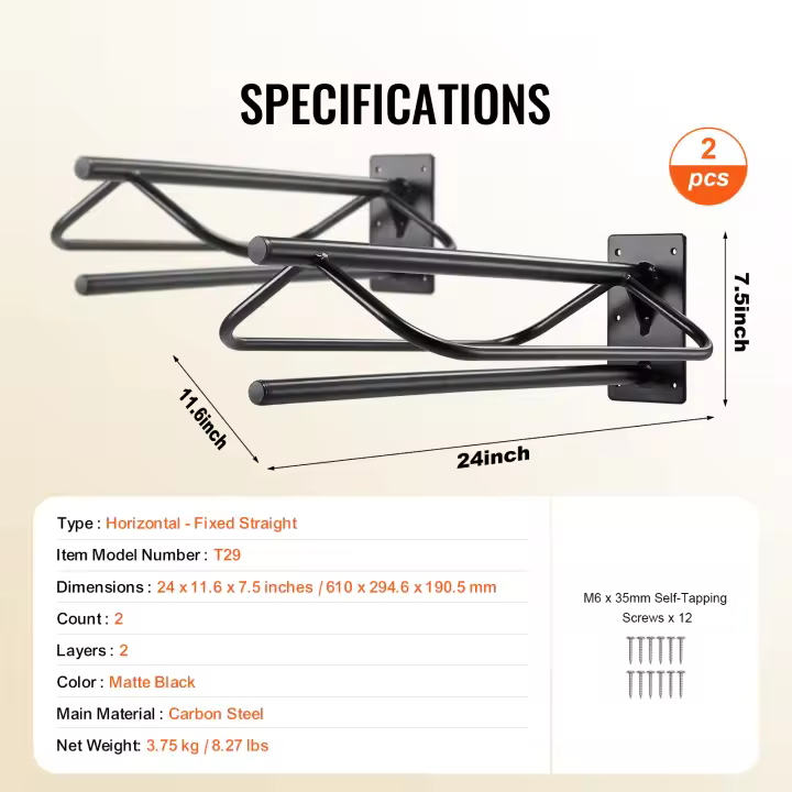 SucceBuy Soporte para sillín de pared, 27,3 x 16,3 x 12,5 pulgadas, paquete de 8, almacenamiento resistente para sillas de montar, ahorro de espacio y duradero, negro - 1