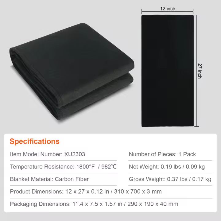 SucceBuy Manta de soldadura de fieltro de carbono, estera ignífuga resistente al calor, hasta 1800 ° Almohadilla de aislamiento F, manta ignífuga de fibra de carbono cortable - 1