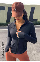Chaqueta deportiva con capucha para mujer, con bolsillo suave y cremallera completa, para correr y Fitness, Moving Peach - details 14