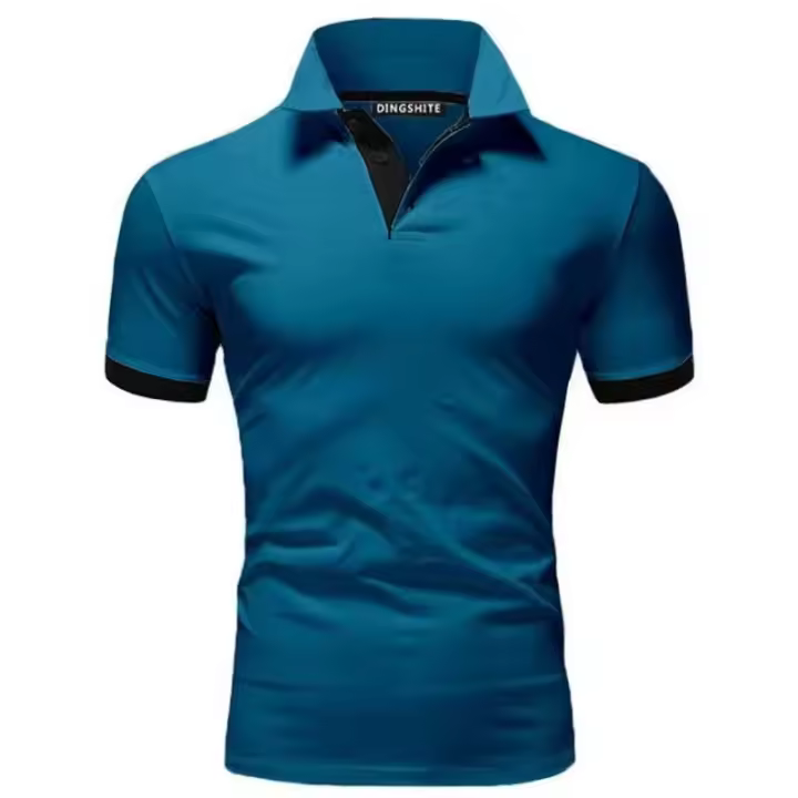 Polo ajustado de manga corta para hombre, camisa de cuello suave y sólido, trabajo, Golf, senderismo, informal, azul marino/blanco - 1