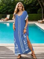 Traje de baño cubre golondrina bordado Kimono 2025 Bikini cubierta Ups Vestido de playa bata vestido largo ropa de playa Sarong mujeres vestido suelto - details 2