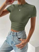 Camisa de manga corta tejida, Tops, Camisas, Ropa de mujer, Y2K, Regalos para mujeres - details 11