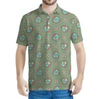Polo con estampado 3D de dibujos animados de zombies para hombre, top Haruku de manga corta con cuello y botones, Eye of the Brain, verano - details 3