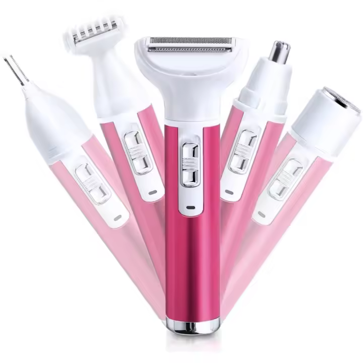 Afeitadora eléctrica para cuerpo, nariz, recortadora de pelo, afeitadora facial, cejas, piernas, axilas, zona del bikini, indolora, recargable, portátil, 5 en 1, juego de afeitadora para mujer - 1