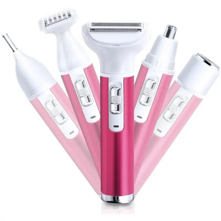 Afeitadora eléctrica para cuerpo, nariz, recortadora de pelo, afeitadora facial, cejas, piernas, axilas, zona del bikini, indolora, recargable, portátil, 5 en 1, juego de afeitadora para mujer - 1