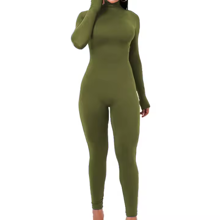 Monos de Yoga de Una Pieza de Alta Cuello Rompers de Cuerpo Conforme con Cremallera Trasera para Gimnasio y Yoga - 1