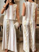 "Conjunto de Verano Mujer 2025 – Blusa Sin Mangas Estampada + Pantalones Holgados, Moda Europea, Fresco y Cómodo" - details 0