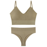 Women 2 pieces solid color fitness sports bra underwear top gym yoga athletic tight workout soft brassiere padded - details 15