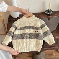 Pulóver de Algodón para Niño Pequeño Rayas Arcoíris, Cuello Redondo, Abrigo de Punto Desgarrado - details 1
