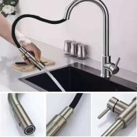 Grifo de cocina monomando de acero inoxidable con rociador extraíble, 360 °   Caño giratorio, moderno grifo mezclador frío y caliente para fregadero - details 1