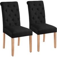 Silla de comedor de tela con respaldo alto y patas de madera, color negro. - details 0