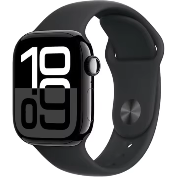 Apple Watch Series 10 [GPS + Cellular, 46 mm] - Caja de aluminio negro azabache con correa deportiva negra, S/M (Premium renovado) - 1