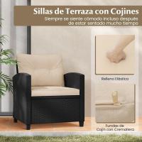 Conjunto de jardín exterior de ratán de 3 piezas, 1 mesa auxiliar de vidrio templado y 2 sillas con cojines, muebles de jardín terraza balcón exterior (negro) - details 21