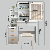 Tocador con espejo de iluminación LED, brillo ajustable, tocador con silla, tocador con 3 cajones y 5 estantes, moderno de madera, color blanco - details 4
