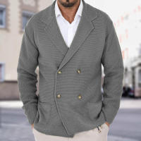 Suéter de punto con doble botón y solapa fina para hombre, chaqueta, ropa de moda de talla grande, otoño e invierno - details 2