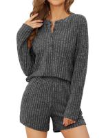 Conjunto de punto a rayas cepilladas de dos piezas para mujer, manga larga, color sólido, informal, otoño e invierno, 2024 - details 3