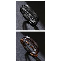 Pulsera de Shungit y Ojo de Tigre Tejida Multinivel Brazalete de Cuero PU con Calavera Retro Gótica - details 10