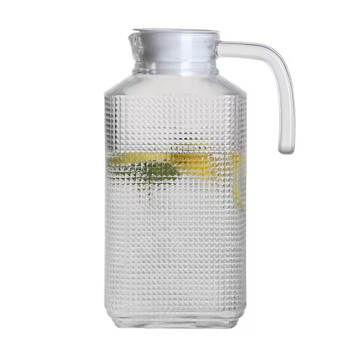 Jarra de agua de vidrio con tapa, jarra de agua, jarra de vidrio para agua fría/caliente, té helado, café, leche y jugo, jarra de agua de vidrio transparente para puerta de refrigerador con pico y mango, color blanco - 1