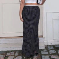 BUNO-Falda larga con estampado de lunares para mujer, traje elegante de cintura baja, malla de retazos, detalle de lazo, ropa de calle - details 6